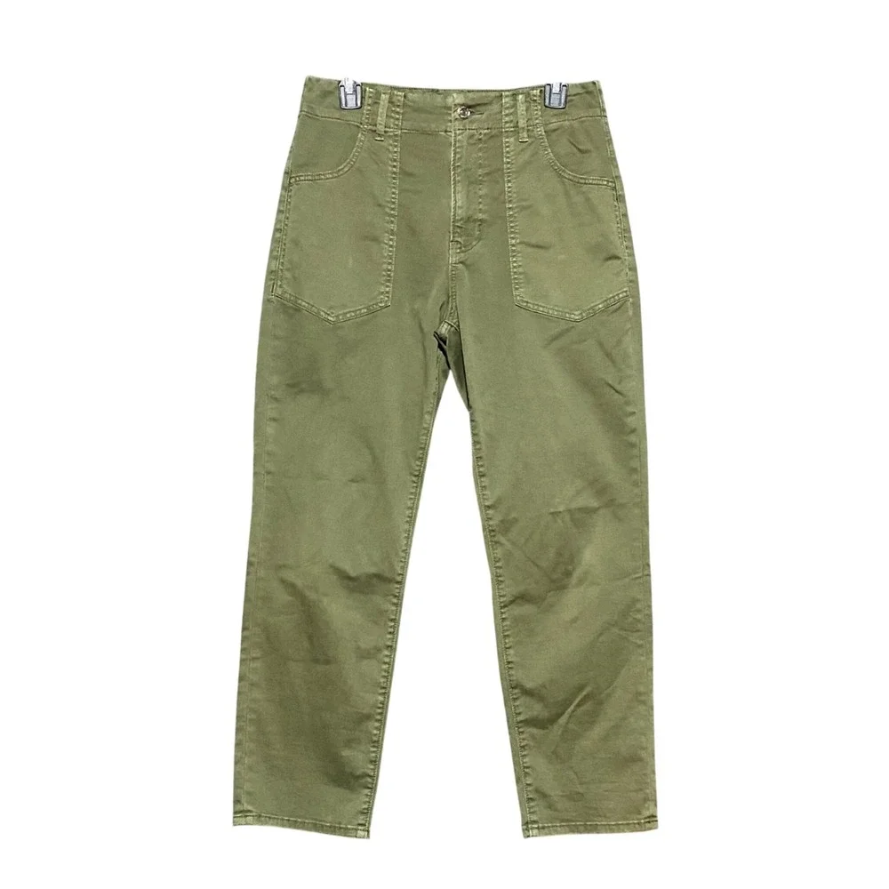 Veronica Beard Arya Straight Leg Crop High Rise Pants Army Green 28 Utility